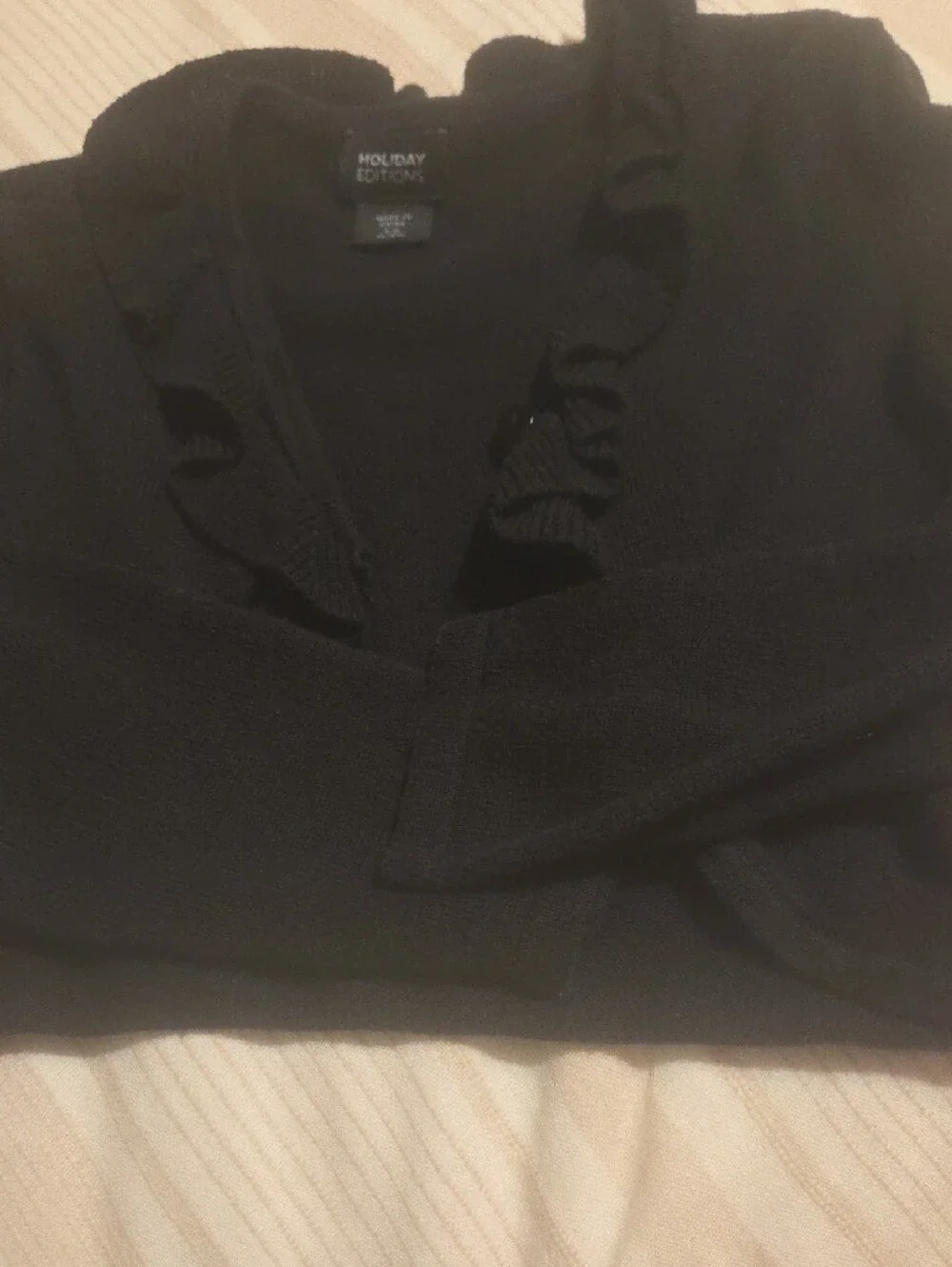 Holiday Editions Black Ruffle-Front Cardigan